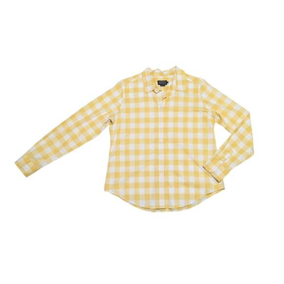 Pendleton Buffalo Plaid Gingham Button Down Shirt Yellow White Womens Large Top - Picture 1 of 5